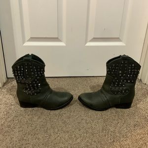 Patron by Perugia Forest green Rock studded rhinestone western cowboy boots sz 4